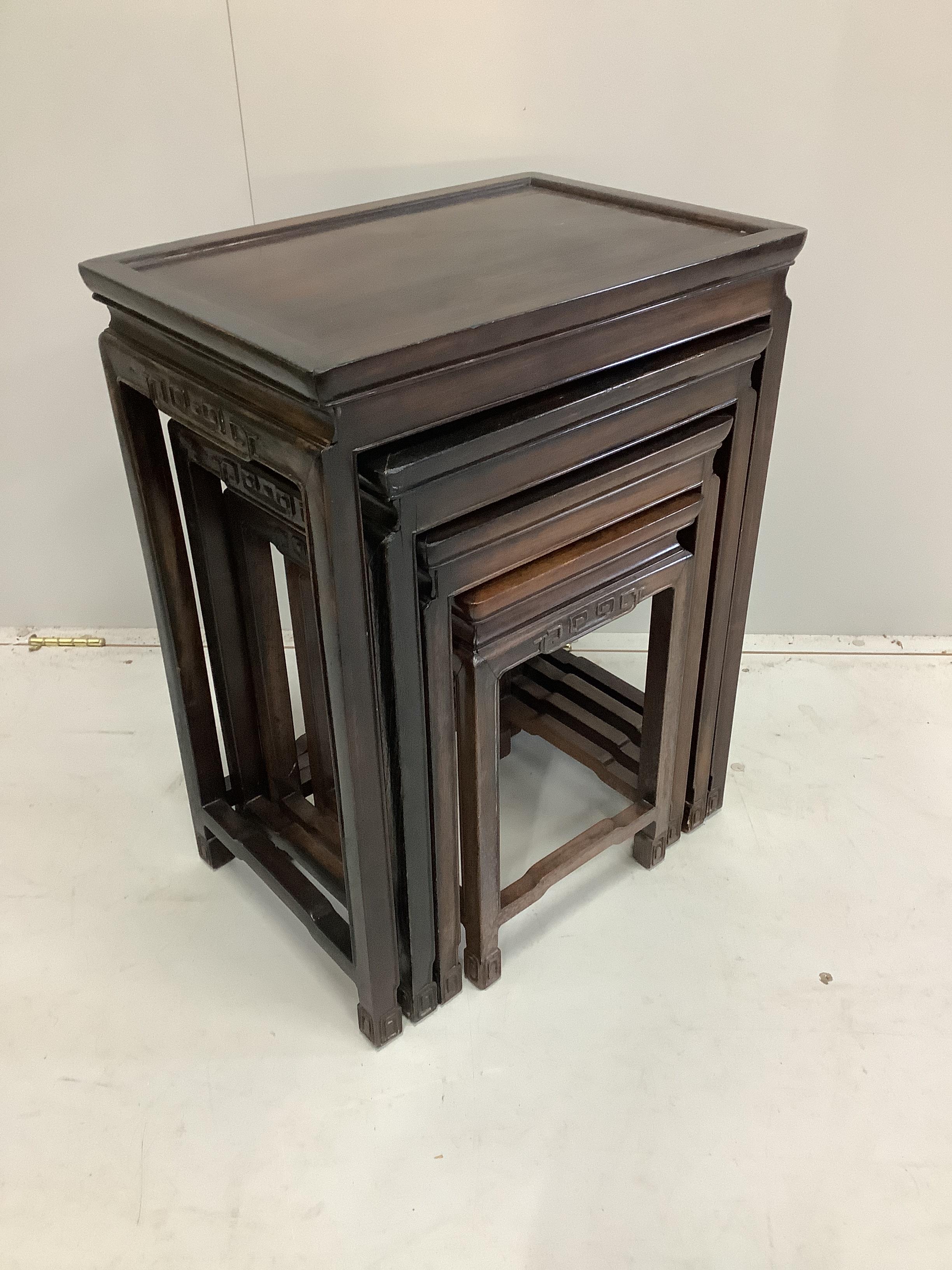 A Chinese quartetto of rectangular tea tables, width 51cm, depth 35cm, height 66cm
